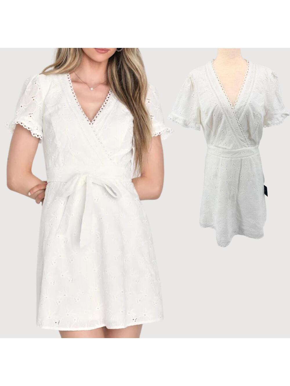 Lulus White Eyelet Mini Dress Floral Wrap Style NWT XL